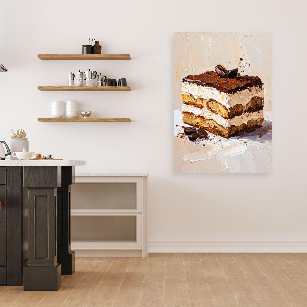 LEINWANDBILD Tiramisu Kuchen 80x120cm - Beige, Textil (80/120cm) - Feeby