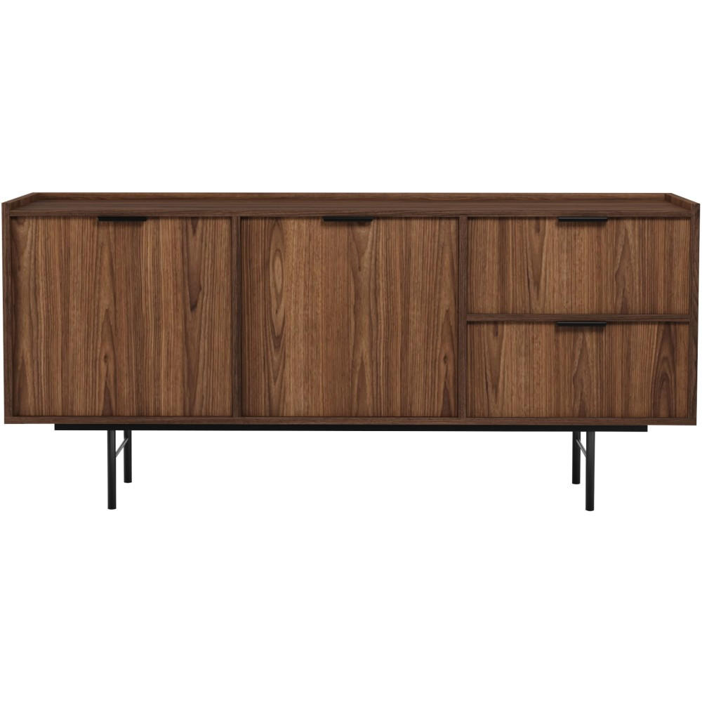 KOMMODE Evron mit 2 Schubalden und 2 Türen, Walnuss - Walnussfarben/Schwarz, Holzwerkstoff/Metall (150/68/40cm) - Beautysofa