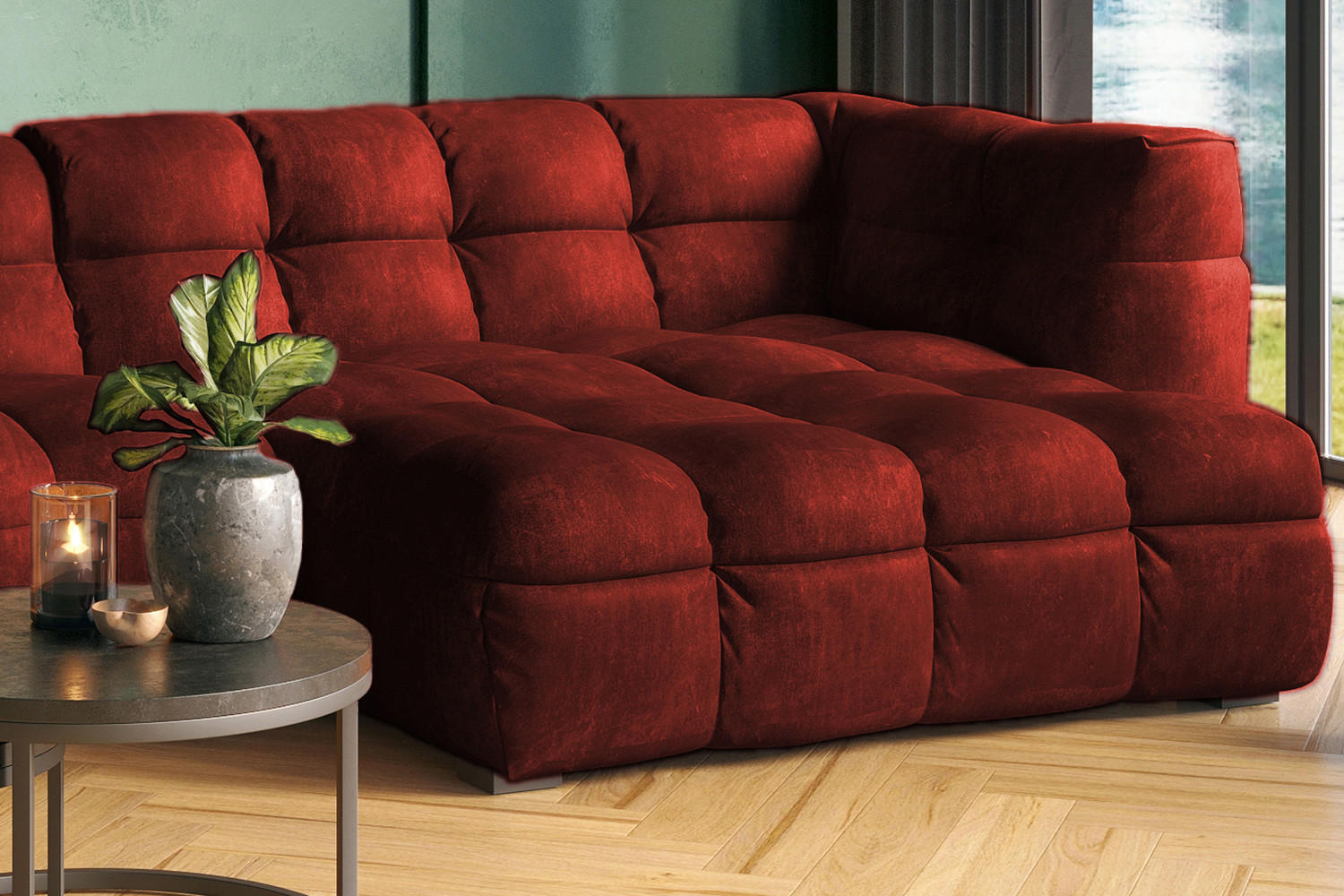 Thumbnail - Kawola Ecksofa, Bordeaux, Textil, Echtholz, 4-Sitzer, Füllung: Schaumstoff, Ottomane rechts, L-Form, 319x170 cm, Wohnzim...
