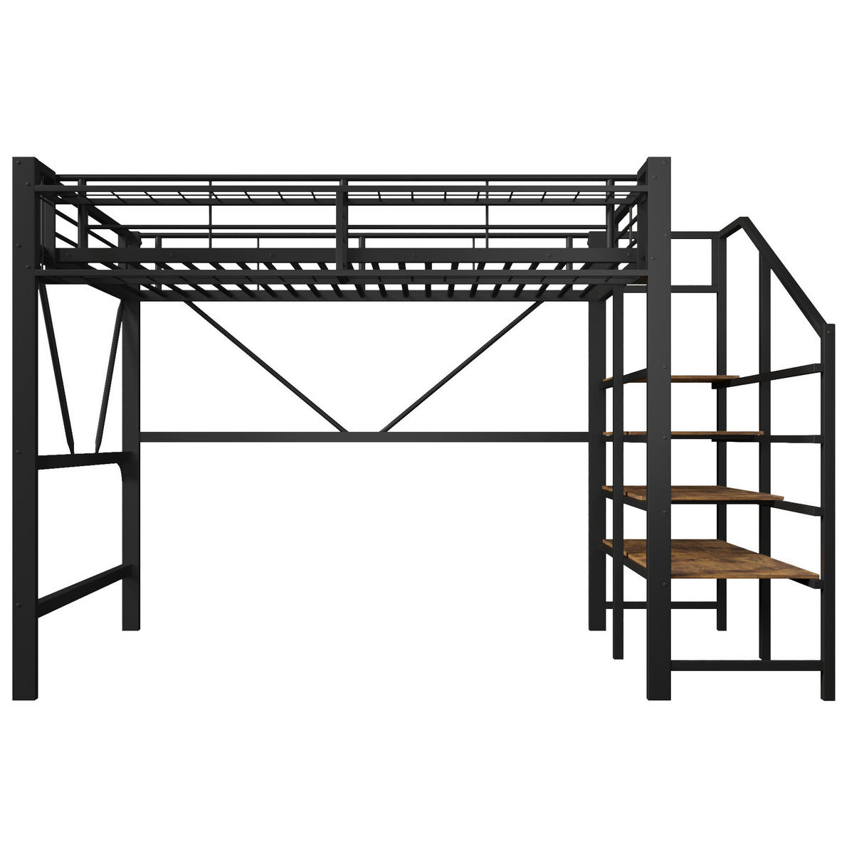 HOCHBETT 140x200 cm in Schwarz mit LED-Beleuchtung und Stauraumtreppe - Schwarz, Holzwerkstoff (140/200cm) - IVMEU
