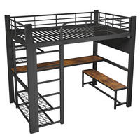 HOCHBETT 140/200 cm DE-33136 mit LED und Stauraumtreppe Schwarz - Schwarz, Metall (140/200cm) - ComfortXL