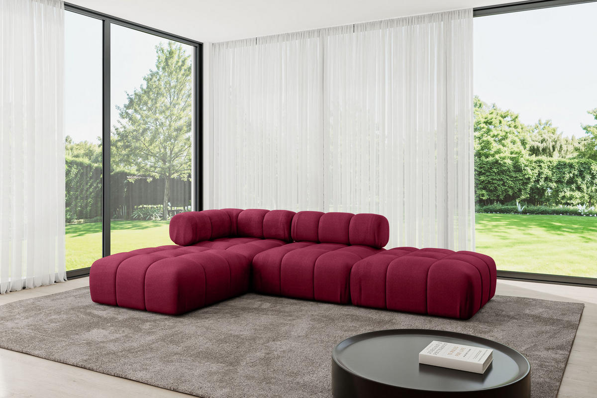 ECKSOFA modulares Sofa Kerru-L1 - 285x190x70 cm Bordeauxrot Velours - Bordeaux, Holzwerkstoff/Textil (285/190cm) - ALTDECOR