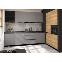 KÜCHENLEERBLOCK Bonn-Malmo 10tlg Schwarz / Dust Grey Matt / Halifax 390 / 60 / 207cm mit Blum Teilauszug - Braun/Grau, Holzwerkstoff/Metall (390/207/60cm) - Feldmann-Wohnen