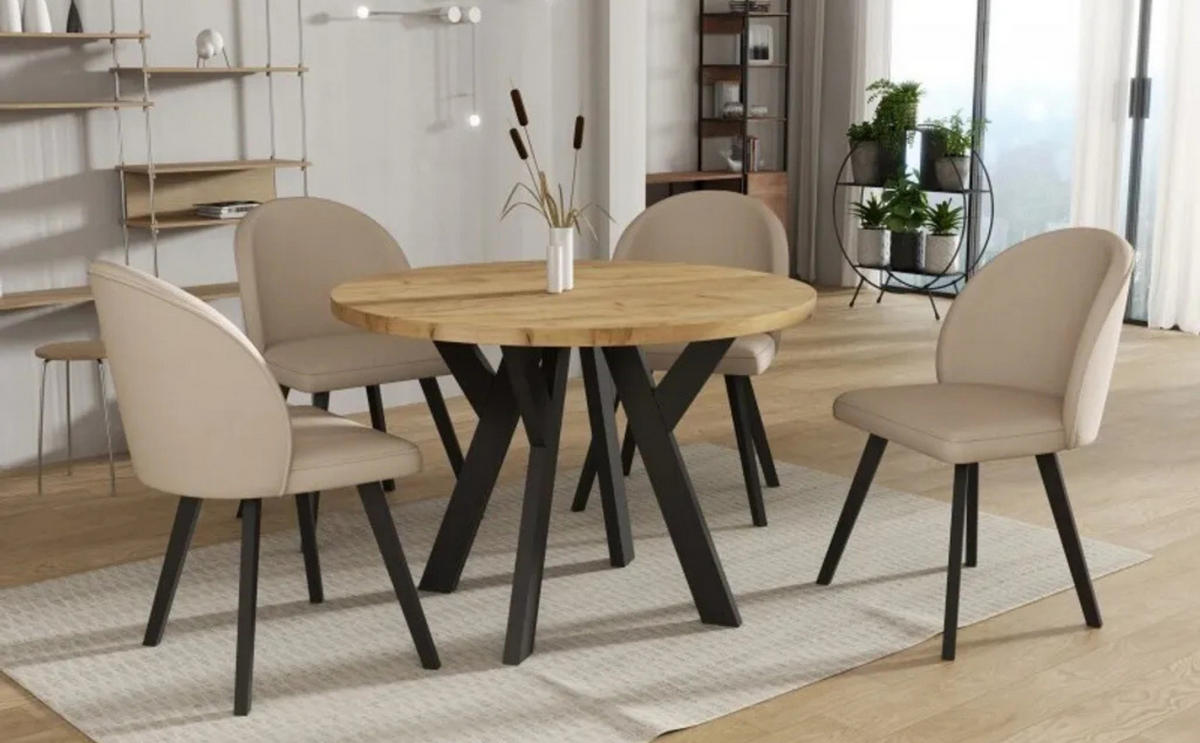 ESSZIMMERTISCH LOFT, ausziehbarer Tisch Durchmesser: 90 cm bis 190 cm, Wohnzimmertisch Farbe: CRAFT, mit Holzbeinen in Farbe Schwarz - Schwarz/Braun, Holzwerkstoff (90/90/75cm) - Sepro Meble