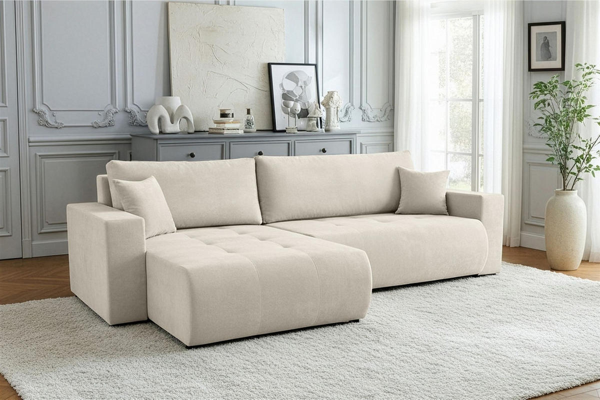 ECKSOFA Armari Mit Schlaffunktion - Creme, Holzwerkstoff/Textil (277/154cm) - Fun Möbel