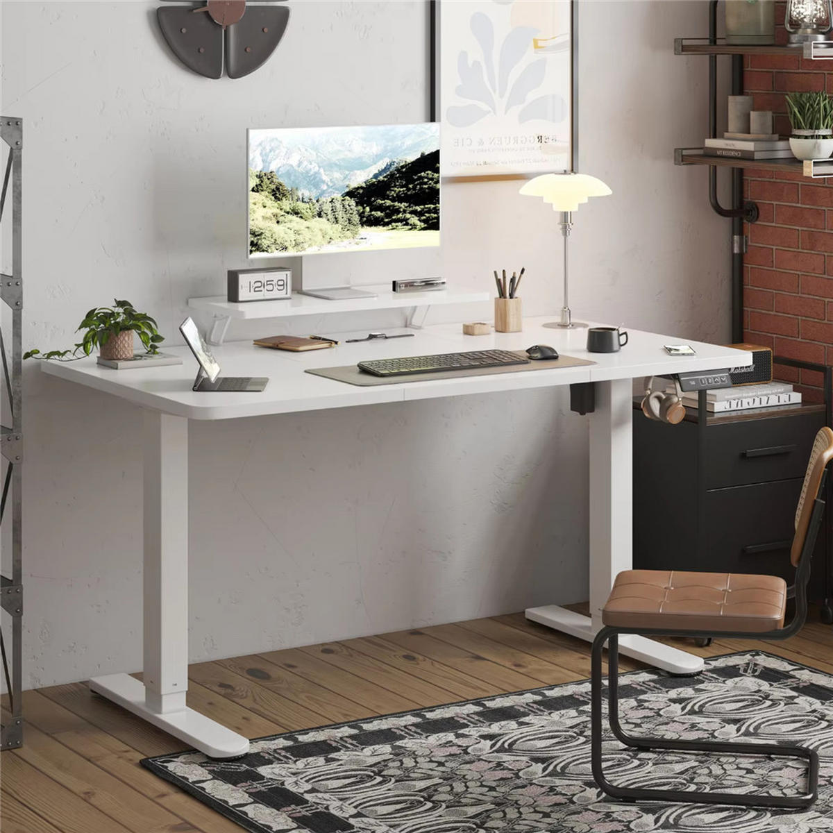 SCHREIBTISCH 160/70/73-118 cm elektrisch höhenverstellbar Monitorständer Weiß - Weiß, Holz (160/70/73cm) - Kaket