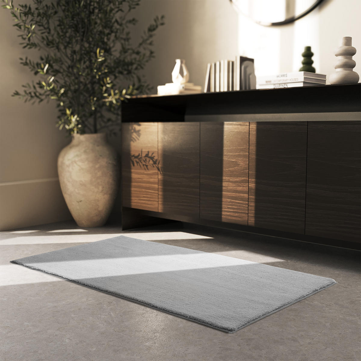 KURZFLORTEPPICH Soft Zone,rutschfeste Unterseite,grau - Grau, Kunststoff (150/80cm) - tectake
