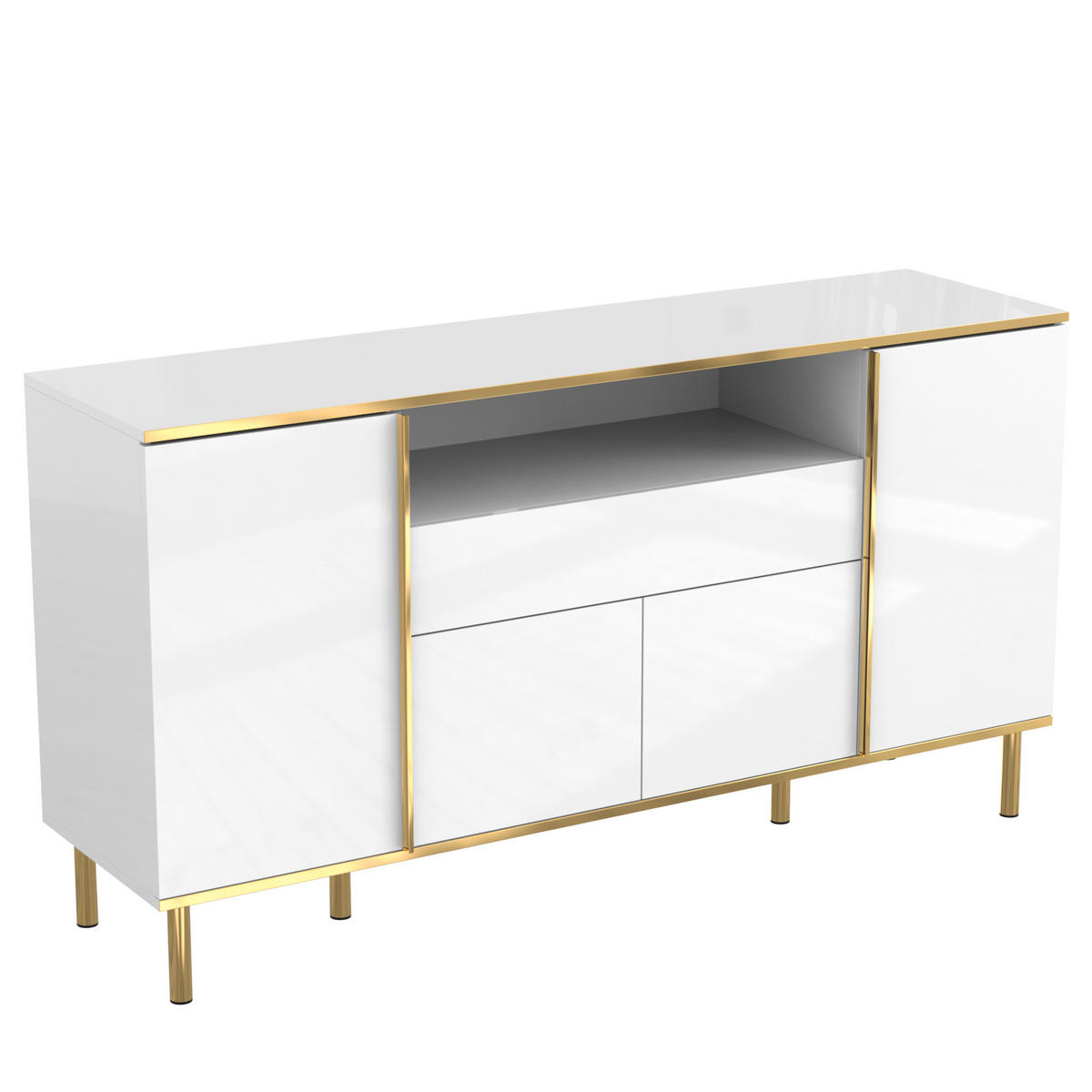 SIDEBOARD 150/40/80 cm weiß aus MDF mit LED-Beleuchtung - Weiß, Holzwerkstoff (150/80/40cm) - OKWISH