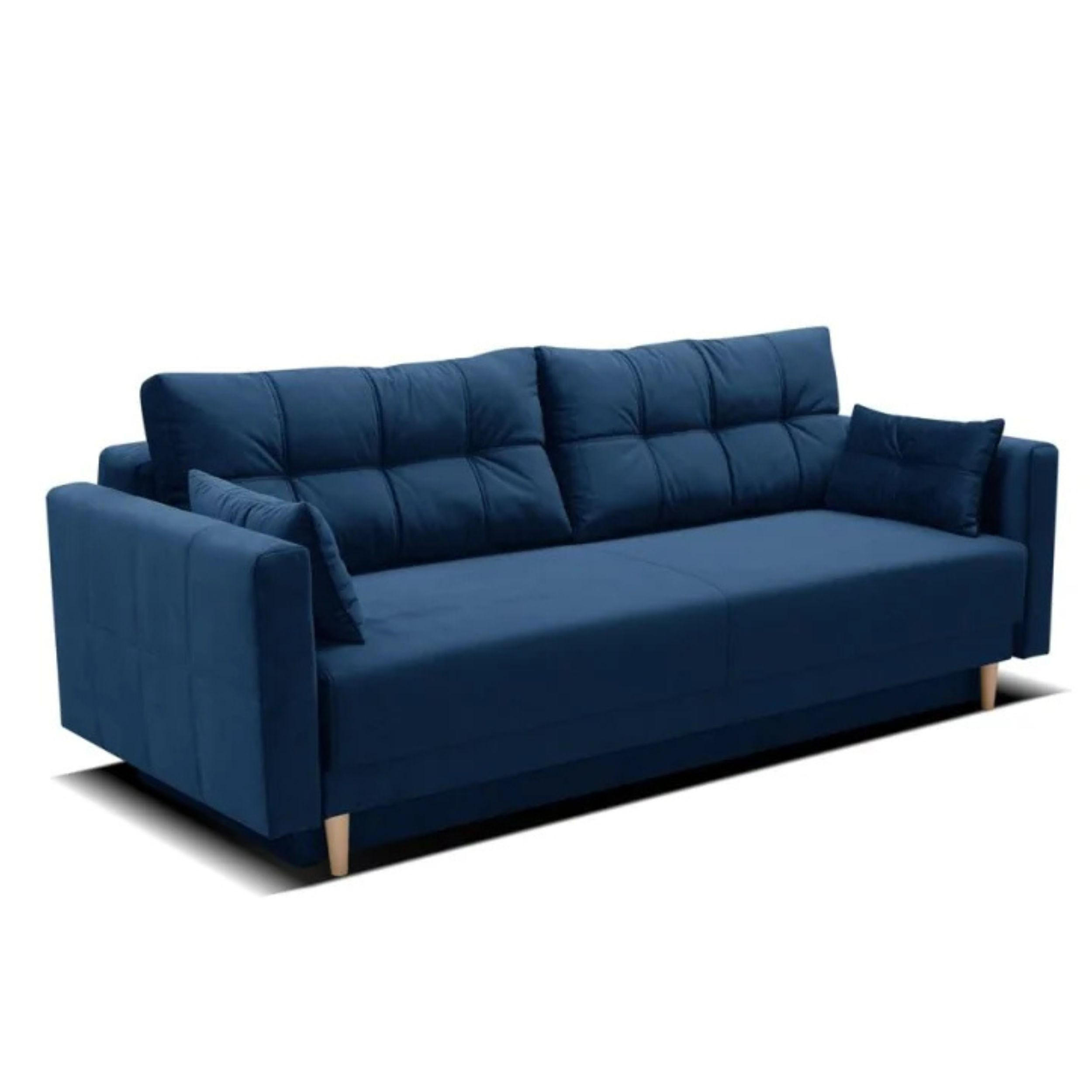 SCHLAFSOFA LEMA, Sofa mit Schlaffunktion und Bettkasten, Farbe: Blau, Veloursstoff - Blau, Textil (216/85/91cm) - Sepro Meble