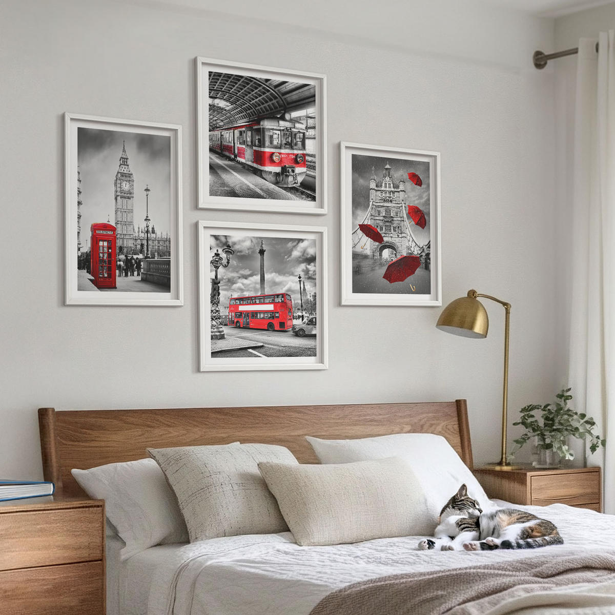 BILDER SET 4er Set - 50x50 cm & 40x60 cm Weißer Rahmen - Red Accents London - Weiß, Kunststoff (50/50cm) - TULUP