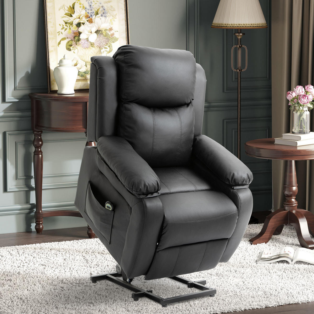 RELAXSESSEL DE-15442 elektrisch verstellbar mit Aufstehhilfe Schwarz - Schwarz, Leder (76/105/90cm) - ComfortXL