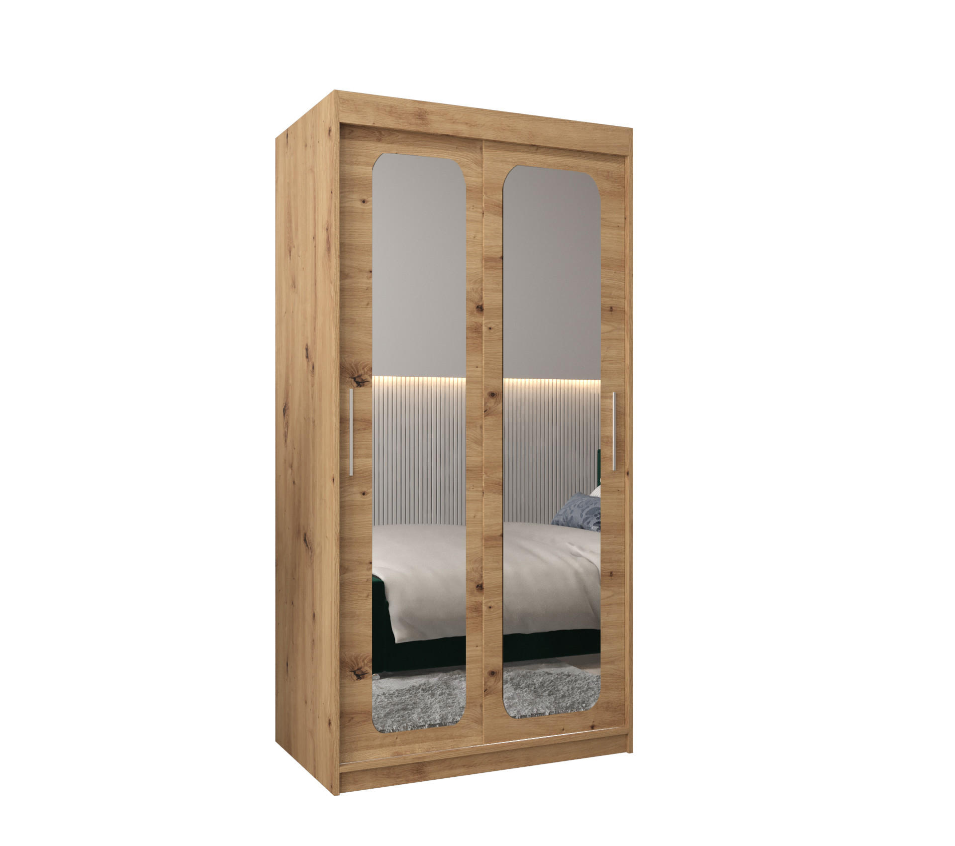 SCHWEBETÜRENSCHRANK 200/100/62 2-türig - Silberfarben/Eiche Artisan, Holz/Kunststoff (100/200/62cm) - MÖBEL KRYSPOL