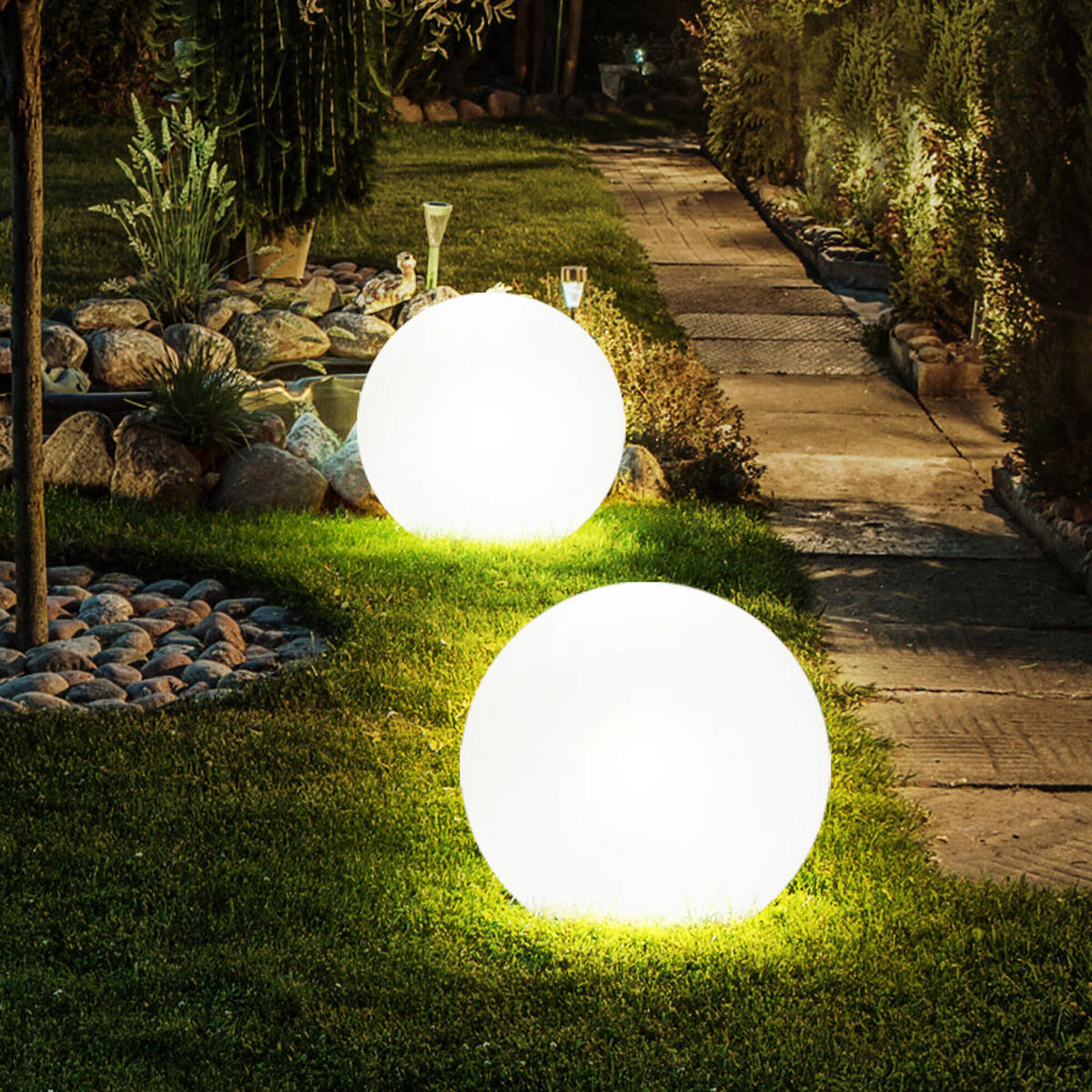 LED AUSSENLEUCHTE Solarkugel Weiß Silber 2er Set - Weiß, Kunststoff (30/62/30cm)