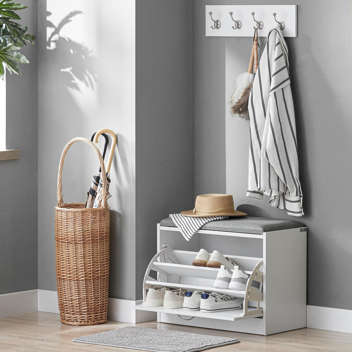 SCHUHBANK Grau - Hellgrau, Holzwerkstoff (60/47/30cm) - SoBuy