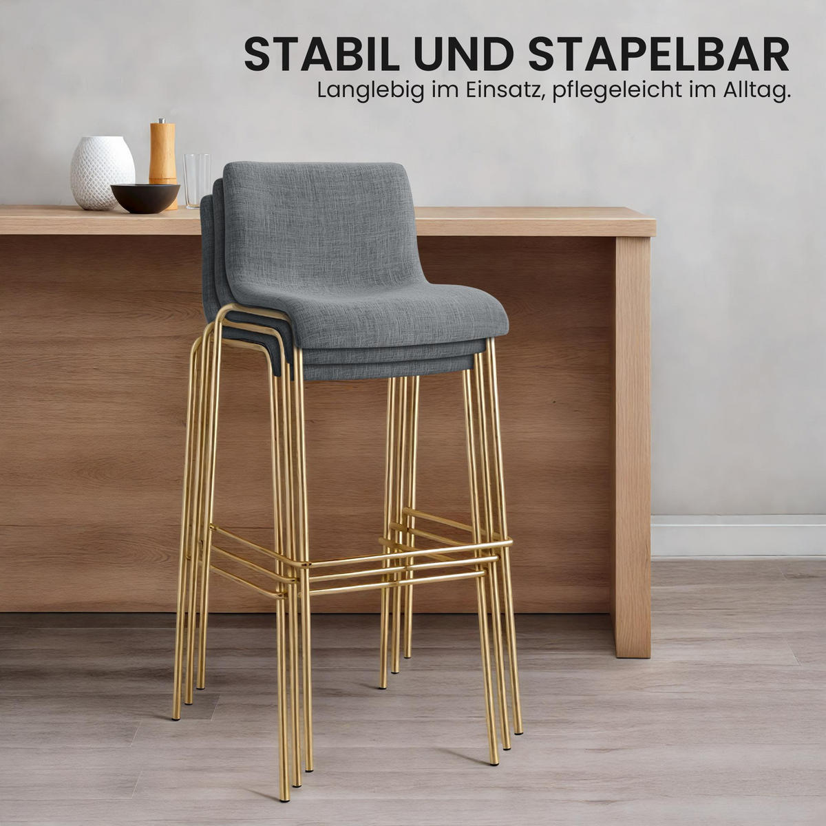 BARHOCKER Stoff Hellgrau - Goldfarben/Hellgrau, Textil/Metall (43/100/48cm) - CLP