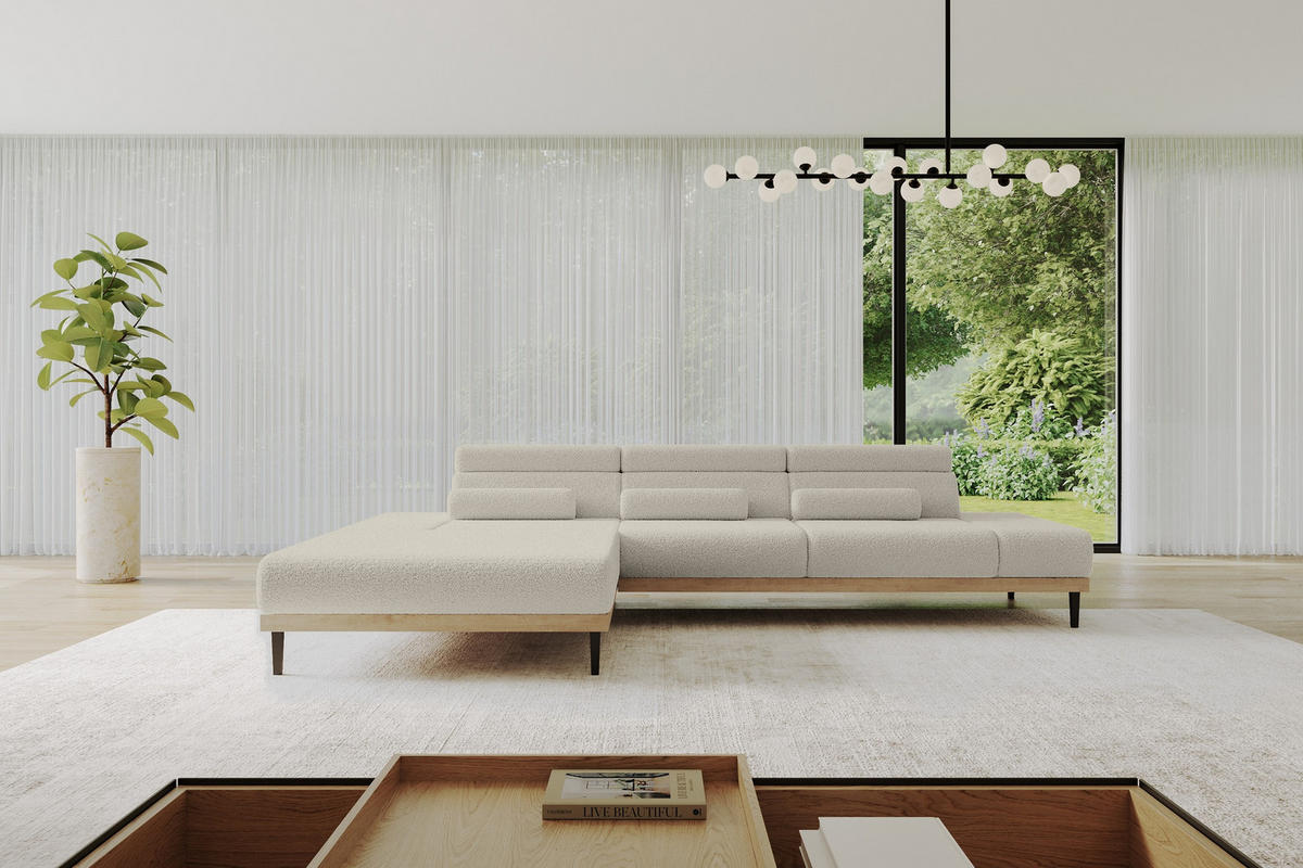 ELEKTRISCHES ECKSOFA Links MONA 316x205x85 Beige Bouclé - Greige/Beige, Holzwerkstoff/Textil (316/205cm) - ALTDECOR