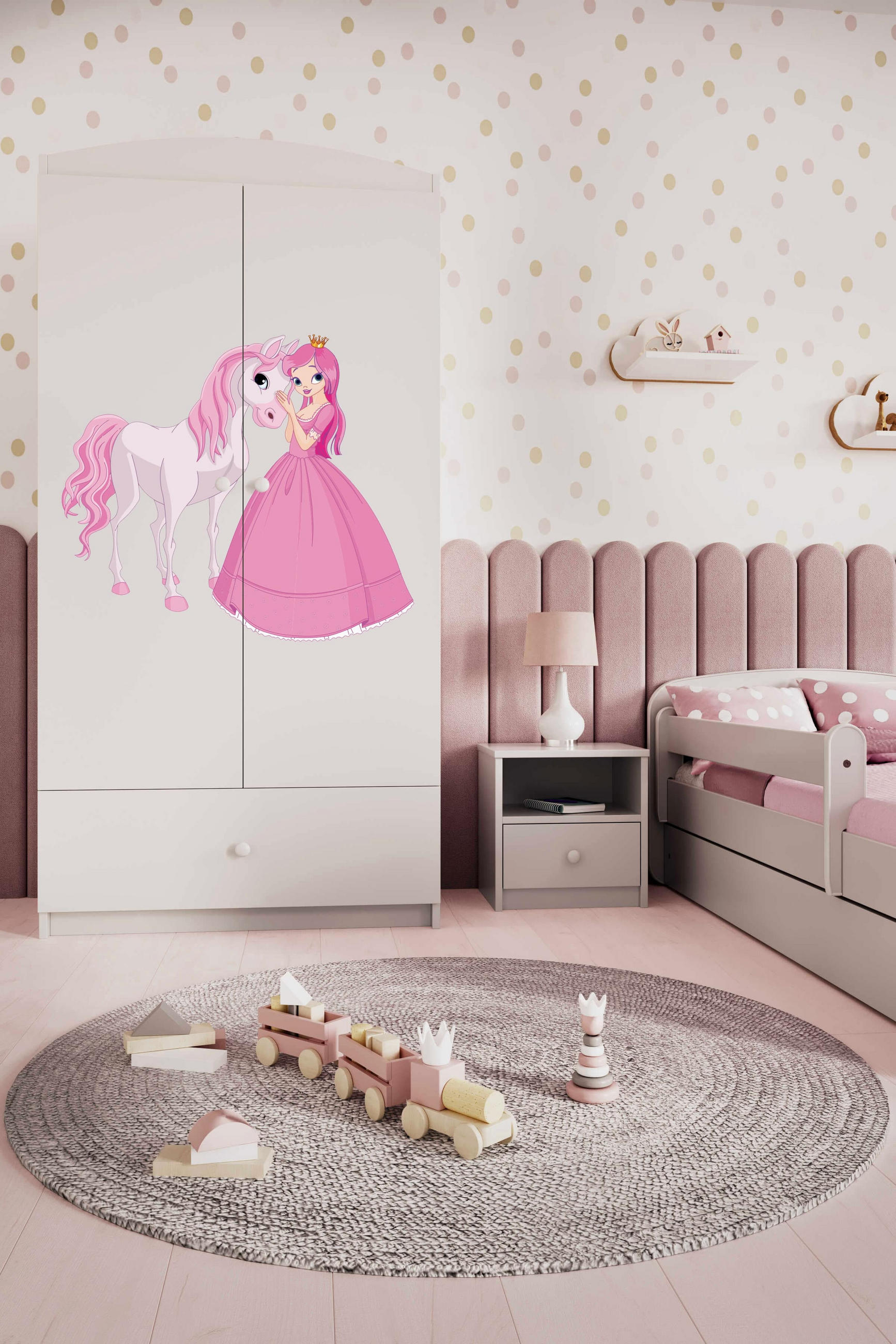 KINDERKLEIDERSCHRANK Prinzessin I - Weiß, Holzwerkstoff (90/175/52cm) - RAUMHIRSCH FURNITURE