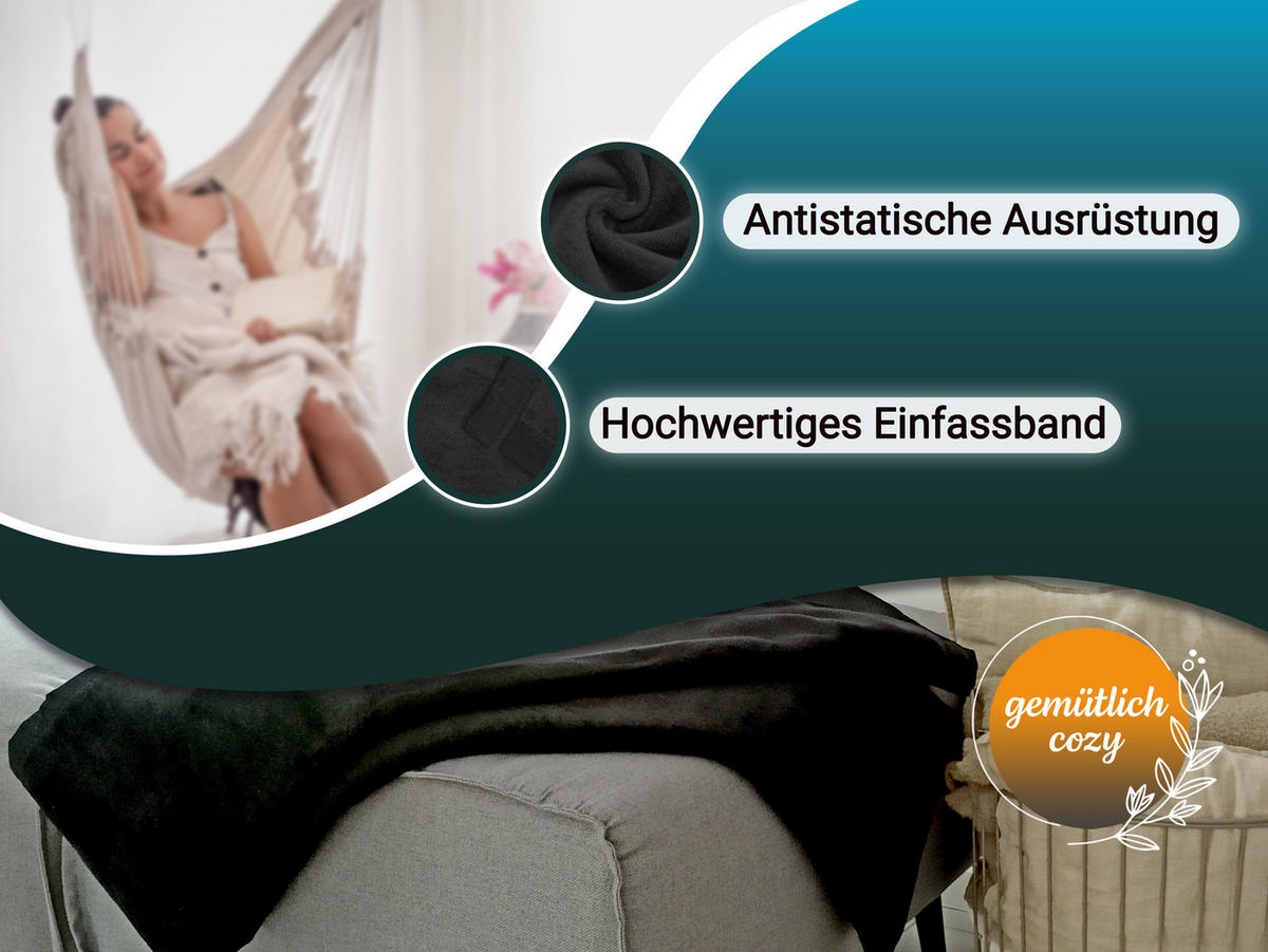 KUSCHELDECKE, 150x200 cm, 60% Baumwolle, 40% Polyacryl, Schwarz - Schwarz, Naturmaterialien (150/200cm) - Zollner
