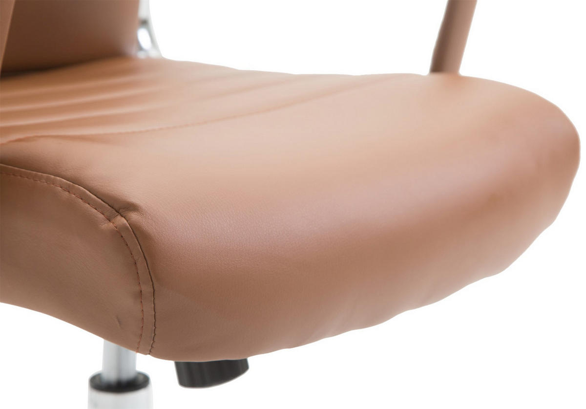 DREHSTUHL Lederlook hellbraun - Chromfarben/Hellbraun, Textil/Metall (58/105/66cm) - CLP