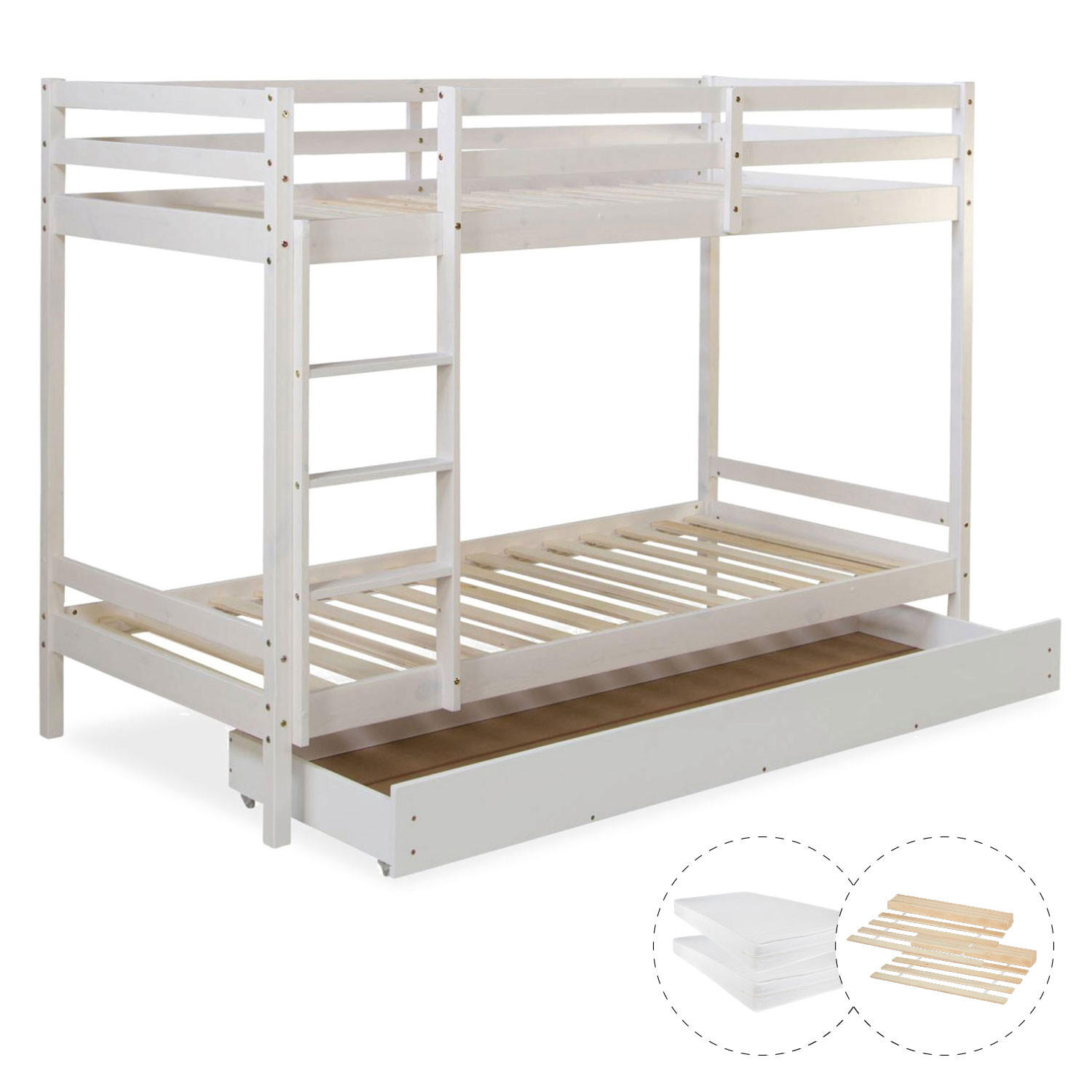 ETAGENBETT mit Matratzen 90/200 cm mit Stauraum - Weiß, Holz - Homestyle4u