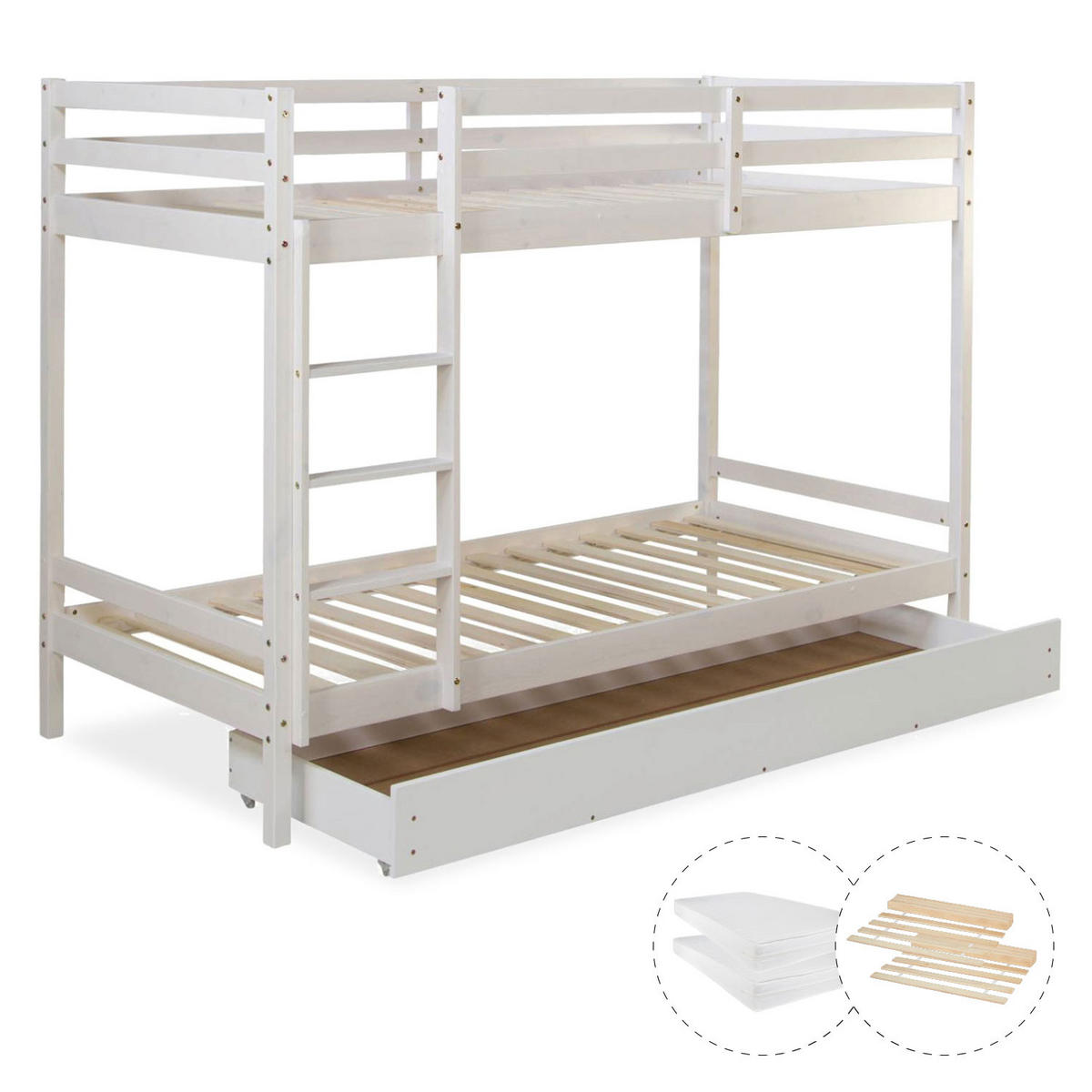 ETAGENBETT mit Matratzen 90/200 cm mit Stauraum - Weiß, Holz - Homestyle4u