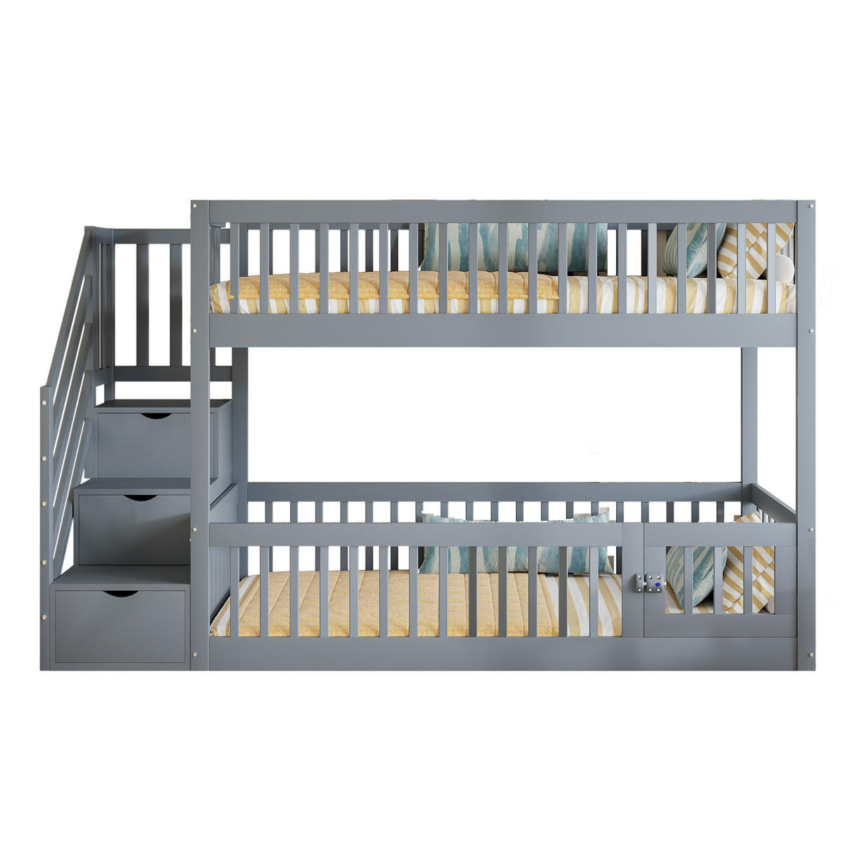 ETAGENBETT mit Stauraumtreppe 90x200 cm Massivholz Grau - Grau, Holzwerkstoff (90/200cm) - Beauniv