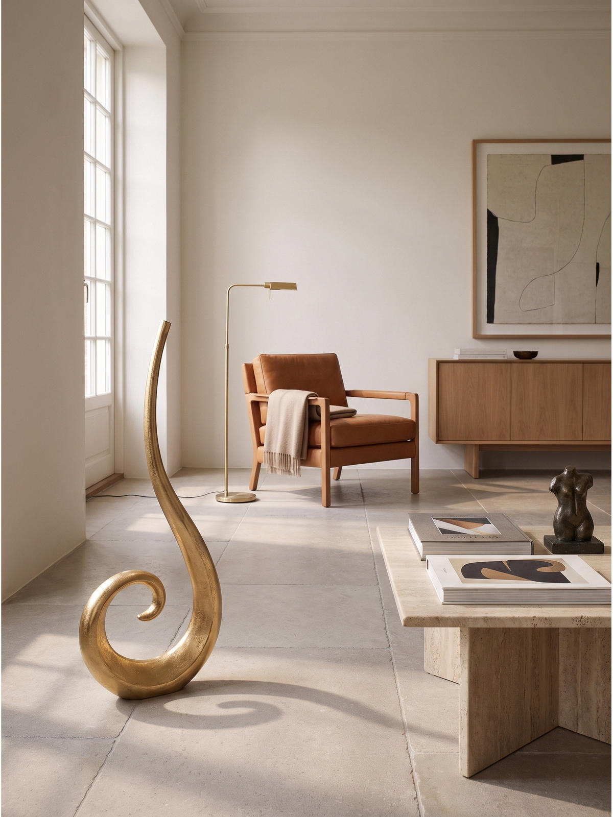 BODENVASE BAVENO, Aluminium, handgefertigt, Gold, 48 x 10 x 100 cm - Goldfarben, Metall (100cm) - KADIMA DESIGN