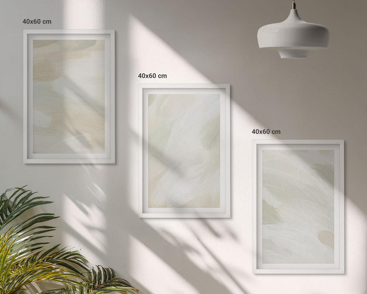 WANDBILDER 3er-Set - 40x60 cm Weißer Rahmen - Leuchtende Farben, abstrakter Boho-Stil - Weiß, Kunststoff (40/60cm) - ArtPrintCave