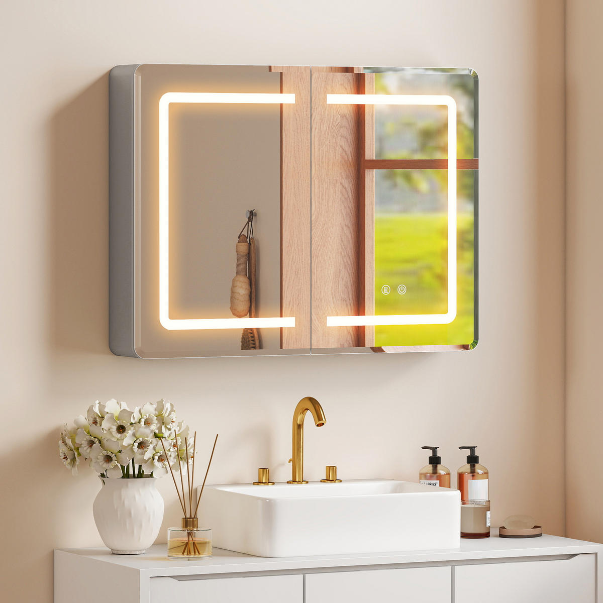 BADEZIMMERSPIEGEL silberfarben - Silberfarben, Glas (80/60/13.5cm)