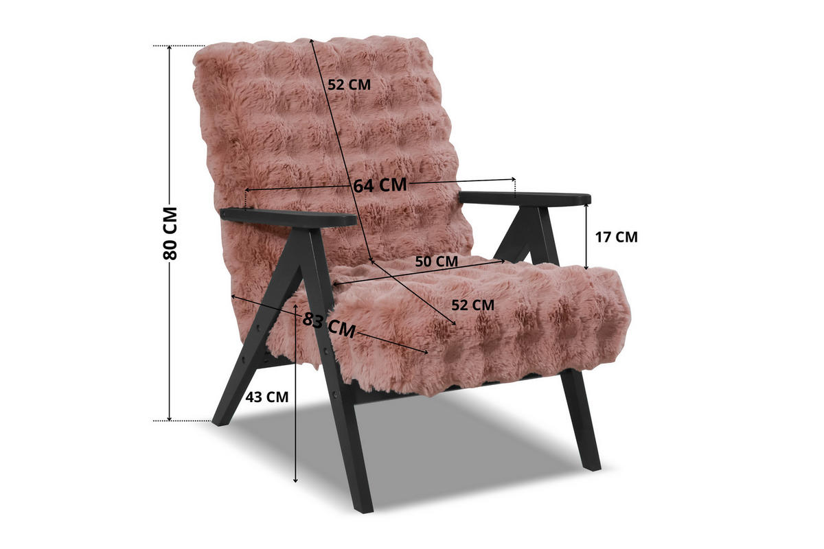 SESSEL Capri Altrosa Bouclé - Schwarze Füße - 64x80x83 cm - Pink/Schwarz, Holz/Holzwerkstoff (64/80/83cm) - Ravio