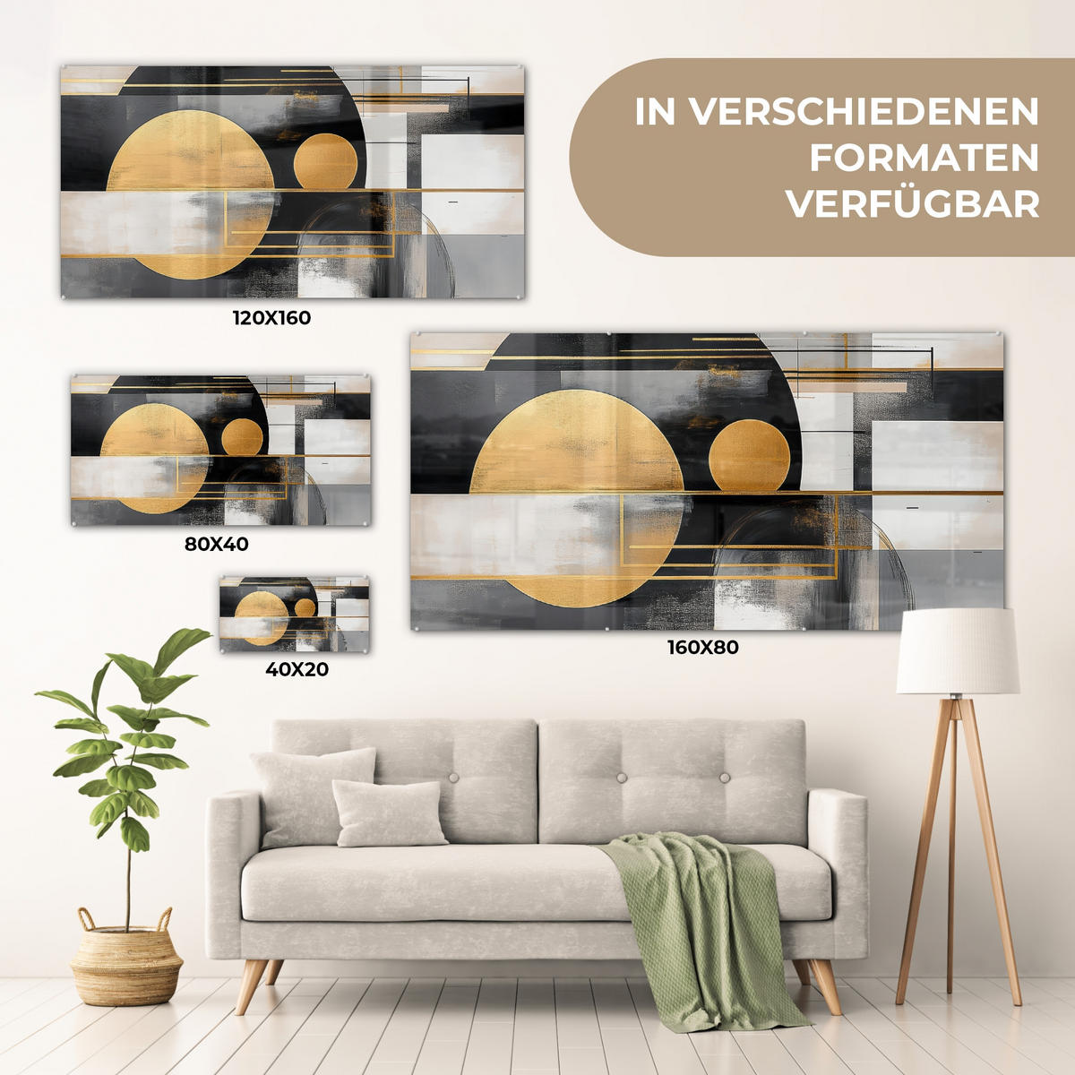 ACRYLGLASBILD Abstrakt - Gold - Silber - Formen - Ästhetisch - Modern 120x60 cm - Goldfarben, Glas (120/60cm) - MuchoWow
