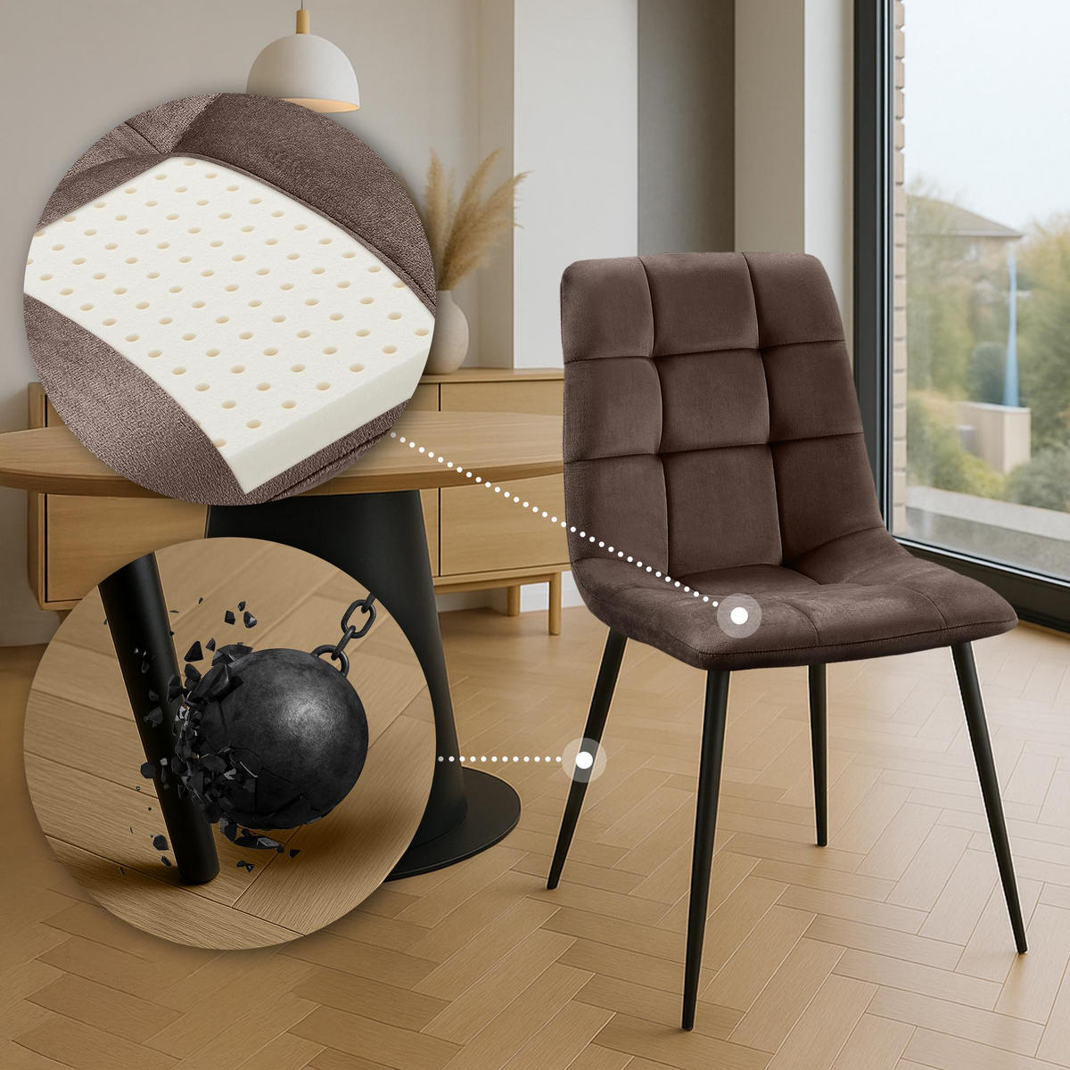 STUHL Samt Braun - Schwarz/Braun, Textil/Metall (45/84/55cm) - CLP