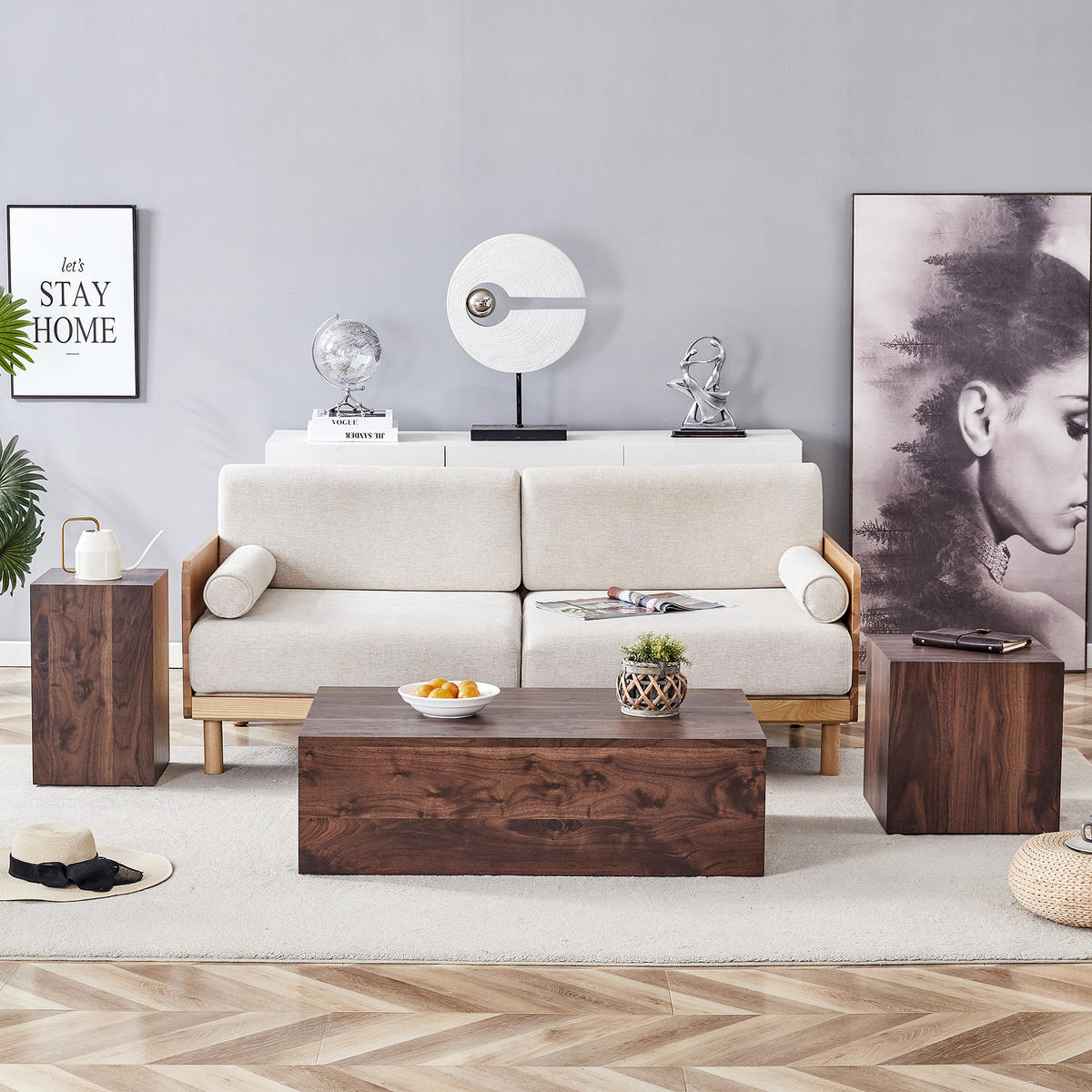COUCHTISCH aus MDF 90x50x30 cm in Walnuss mit rutschfesten Füßen - Walnussfarben, Holzwerkstoff (90/50/30cm) - Modfu