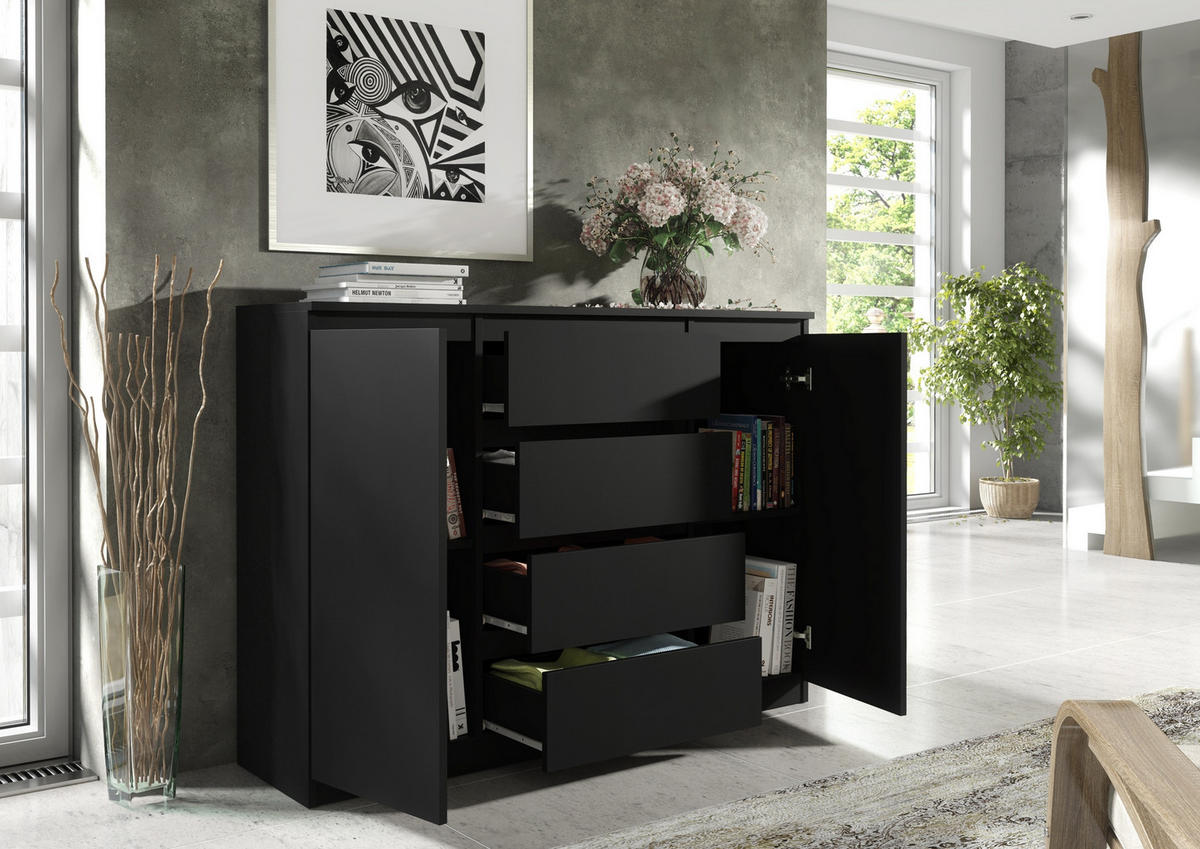 KOMMODE Schwarz 120/102/39 - Schwarz, Holzwerkstoff (120/102/39cm) - RAUMHIRSCH FURNITURE