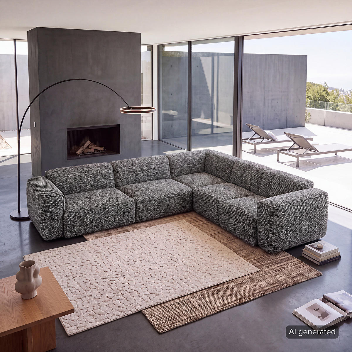 ECKSOFA mit Rundecke - Schwarz/Grau, Kunststoff/Textil (325/260cm) - home24