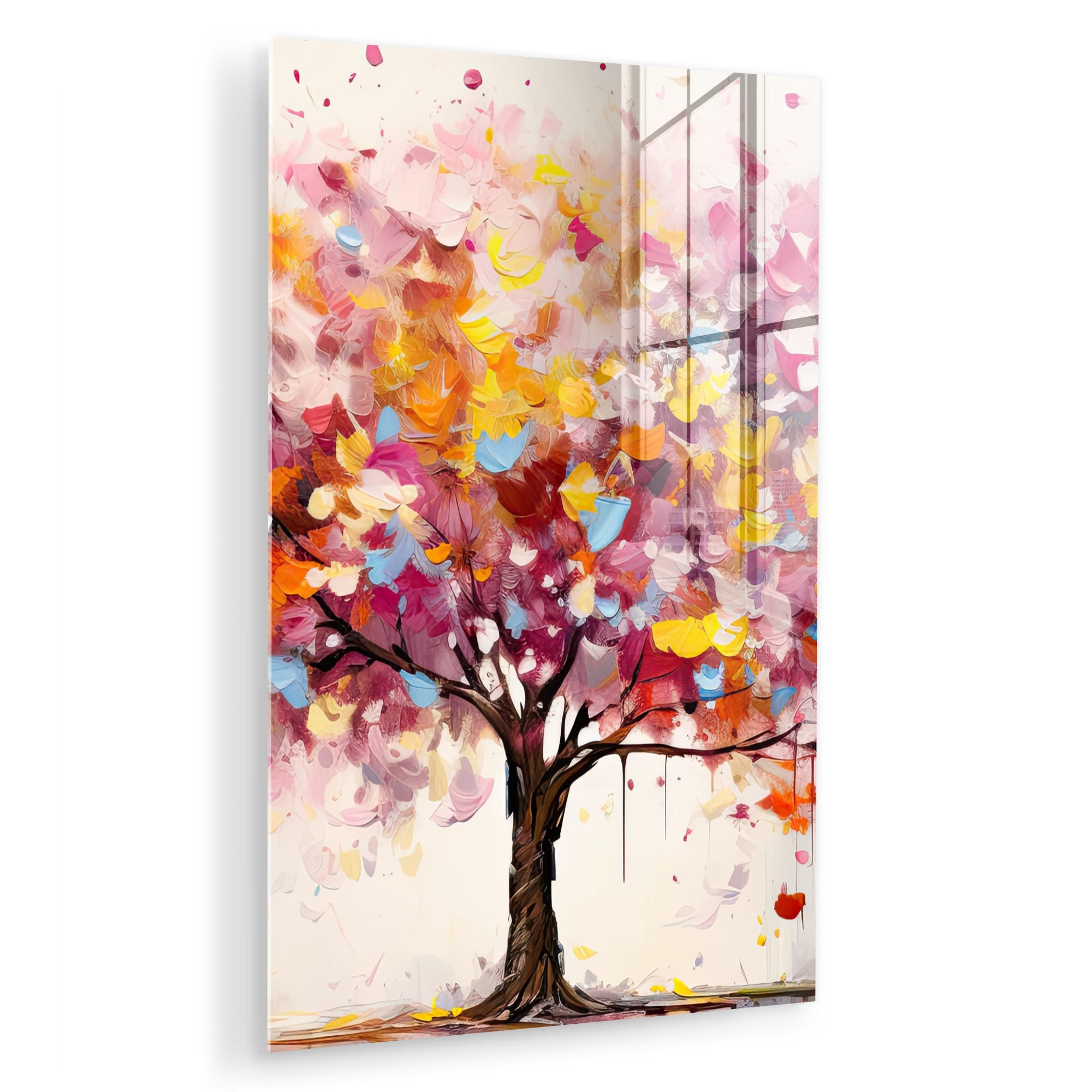 ACRYLGLASBILD Aquarell - Baum - Kunst - Abstrakt 40x60 cm - Multicolor, Glas (40/60cm) - MuchoWow