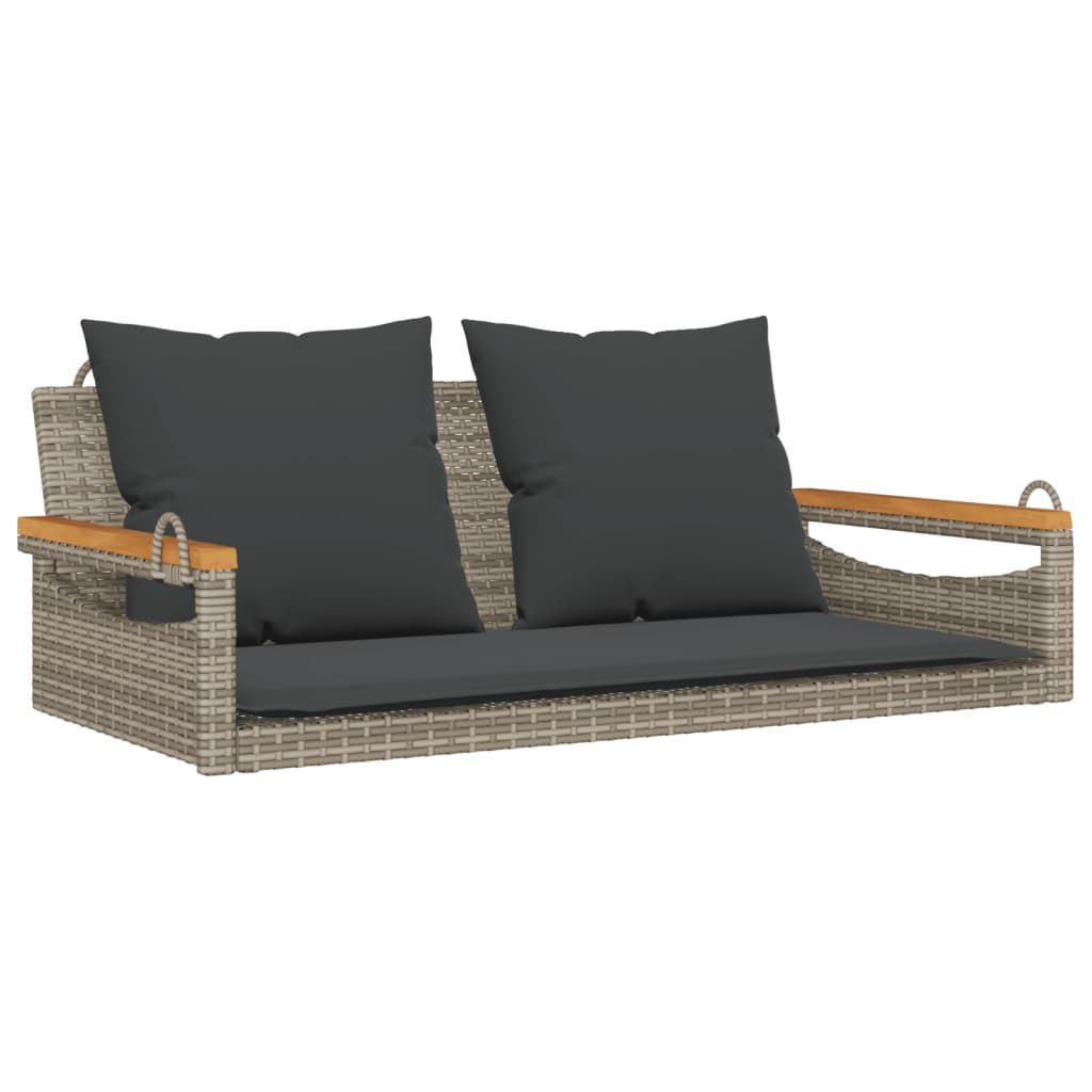 HÄNGEBANK mit Kissen Grau 109x62x40 cm Poly Rattan - Grau, Holz (109/40/62cm) - furnicato