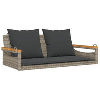 HÄNGEBANK mit Kissen Grau 109x62x40 cm Poly Rattan - Grau, Holz (109/40/62cm) - furnicato