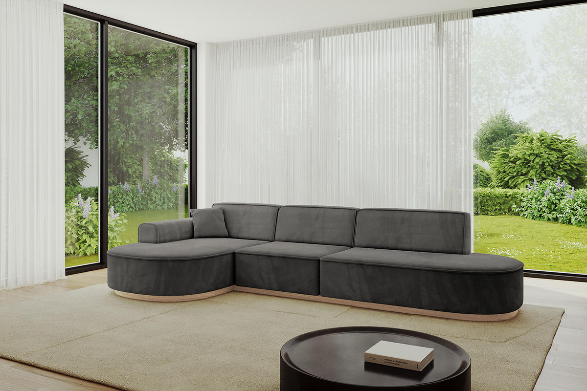 ECKSOFA Ottomane Links MARI-L2-v1 - 328x171x83 cm Dunkelgrau Velours - Dunkelgrau, Holzwerkstoff/Textil (328/171cm) - ALTDECOR