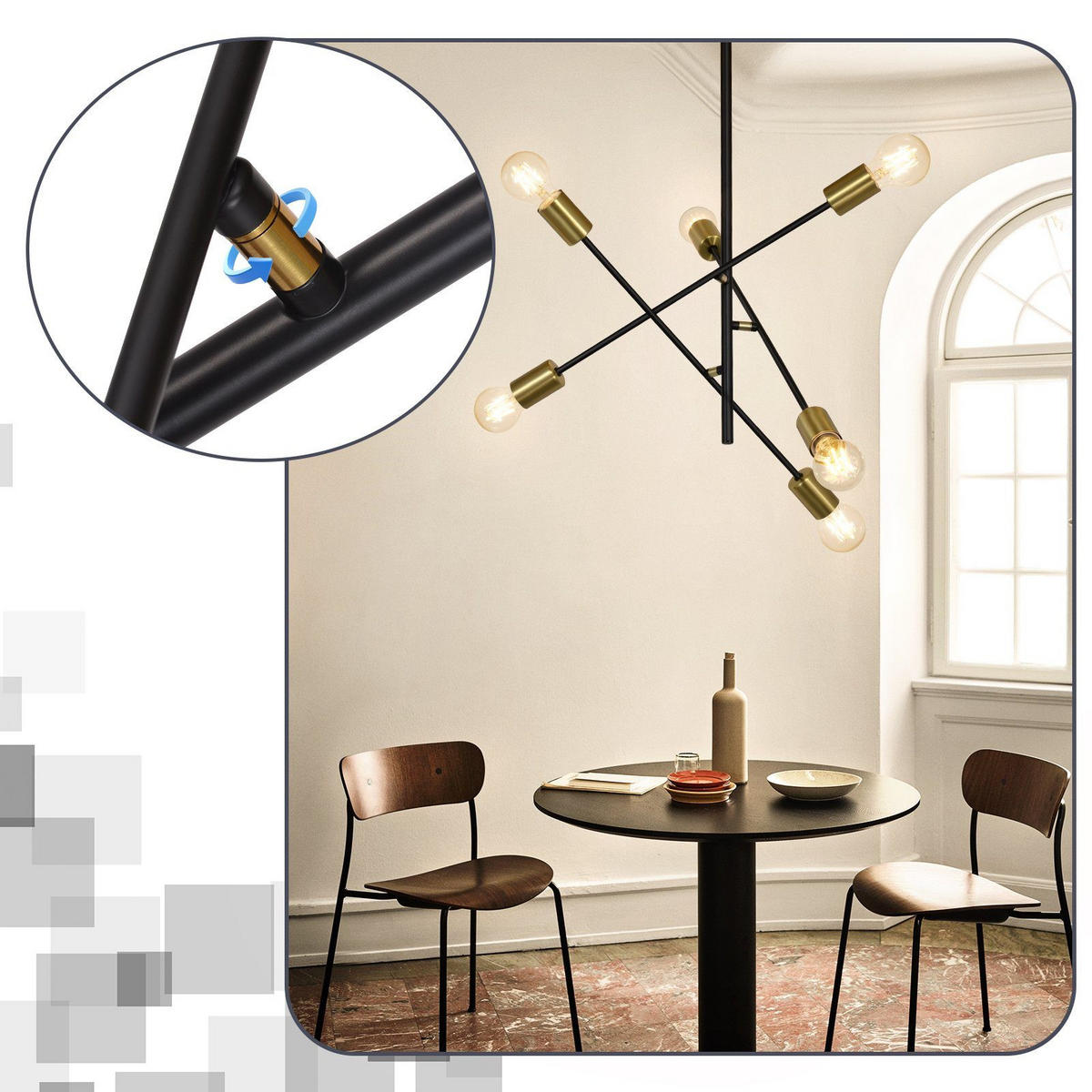 HÄNGELEUCHTE Aura 6-flammig 64/64/63 cm - Goldfarben, Holzwerkstoff (64/64/63cm) - Nettlife