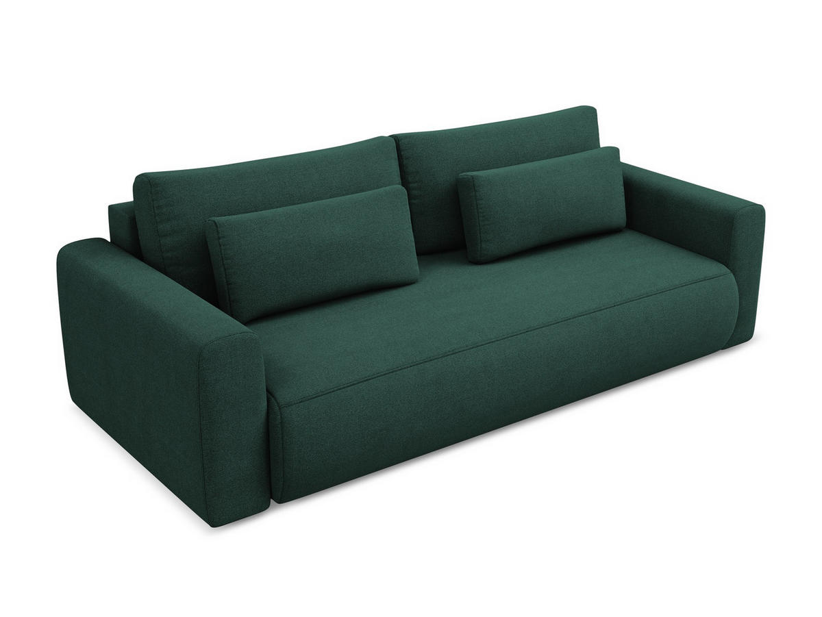3-SITZER SOFA mit Schlaffunktion Strukturstoff Stoff Grün - Dunkelgrün/Schwarz, Kunststoff/Textil (238/82/105cm) - Makamii