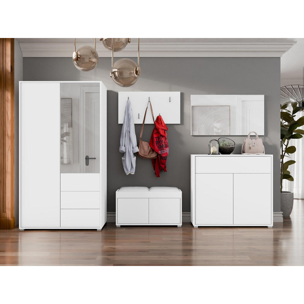 Thumbnail - Mirjan24 Garderoben-Set, Weiß, Weiß Hochglanz, Holzwerkstoff, 2-Sitzer, Rechteckig, 100x178x59 cm, Garderobe, Garderoben...