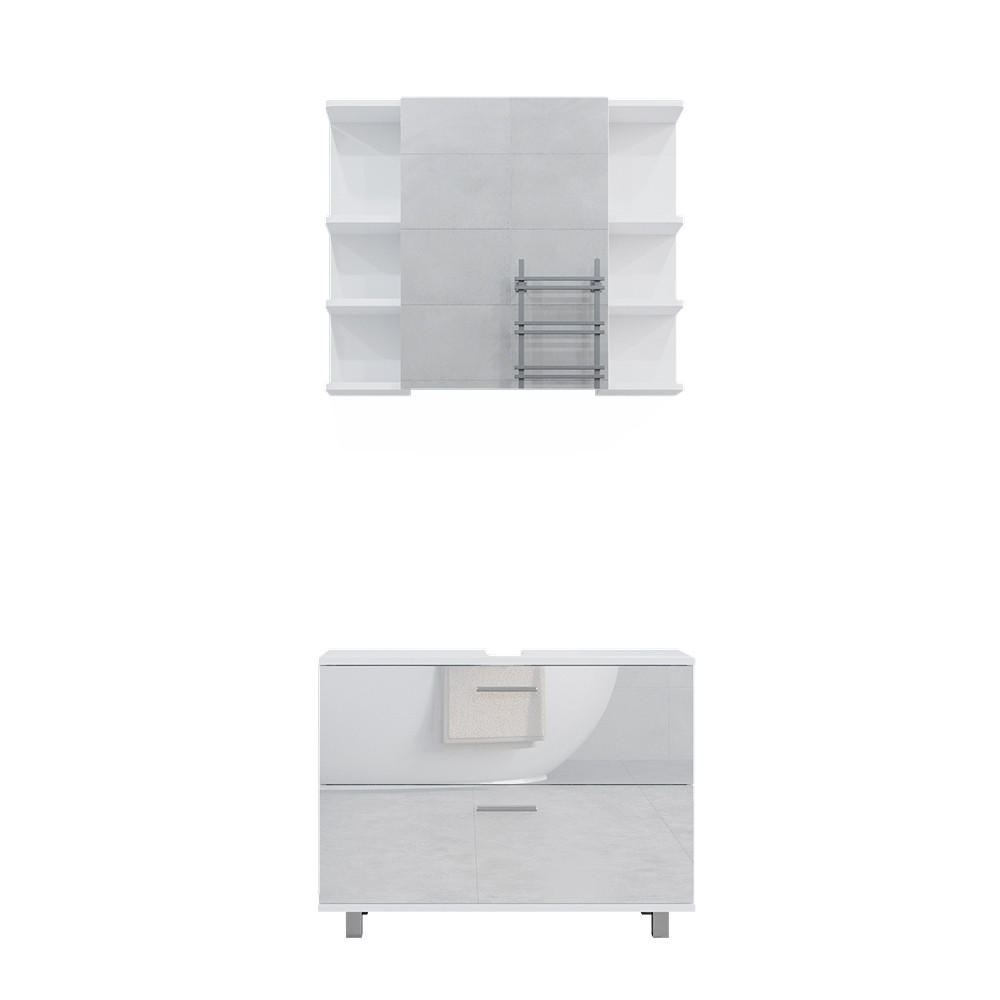 BADMÖBEL-SET Ilias Weiß Hochglanz 2 Teile, Unterschrank 80 cm - Weiß Hochglanz, Holzwerkstoff (80.2/60.8/33cm) - Vicco