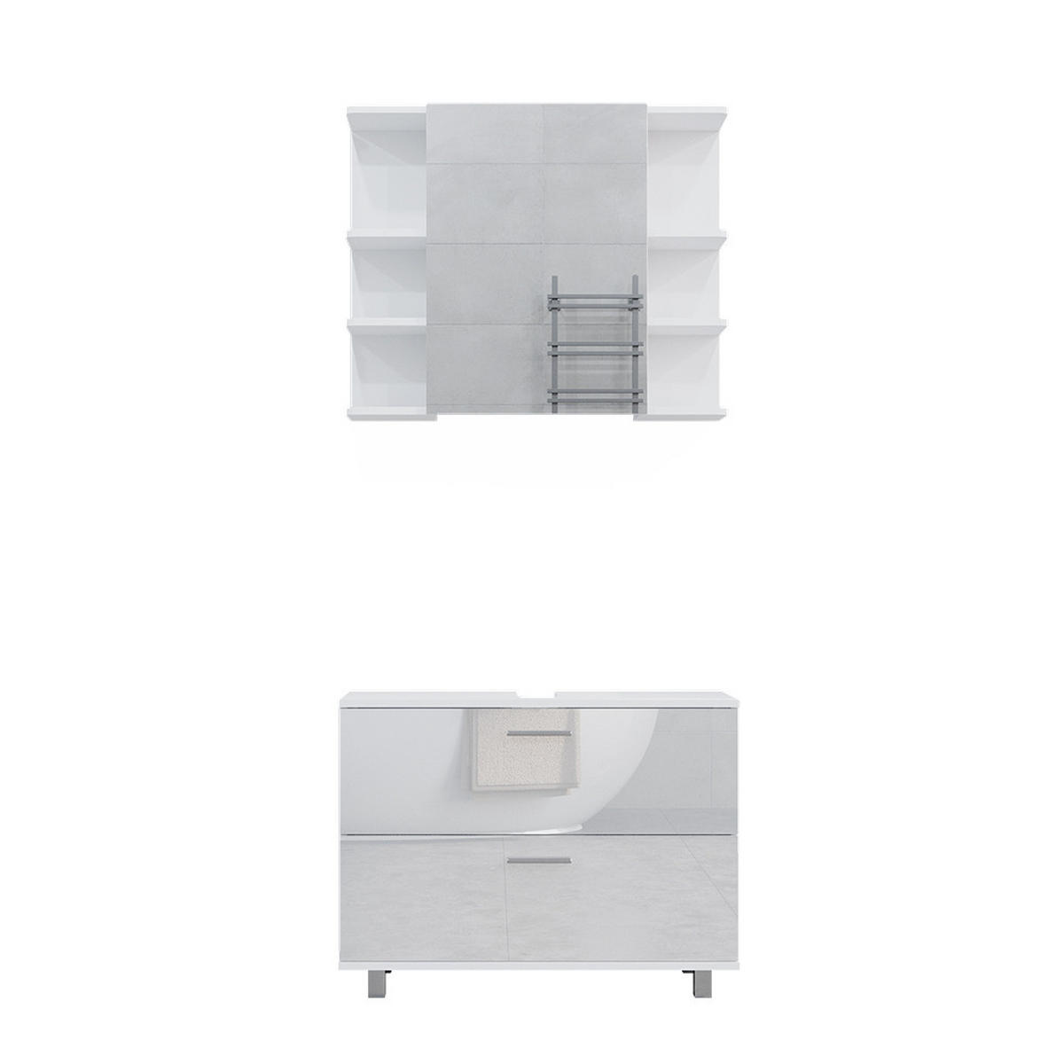 BADMÖBEL-SET Ilias Weiß Hochglanz 2 Teile, Unterschrank 80 cm - Weiß Hochglanz, Holzwerkstoff (80.2/60.8/33cm) - Vicco