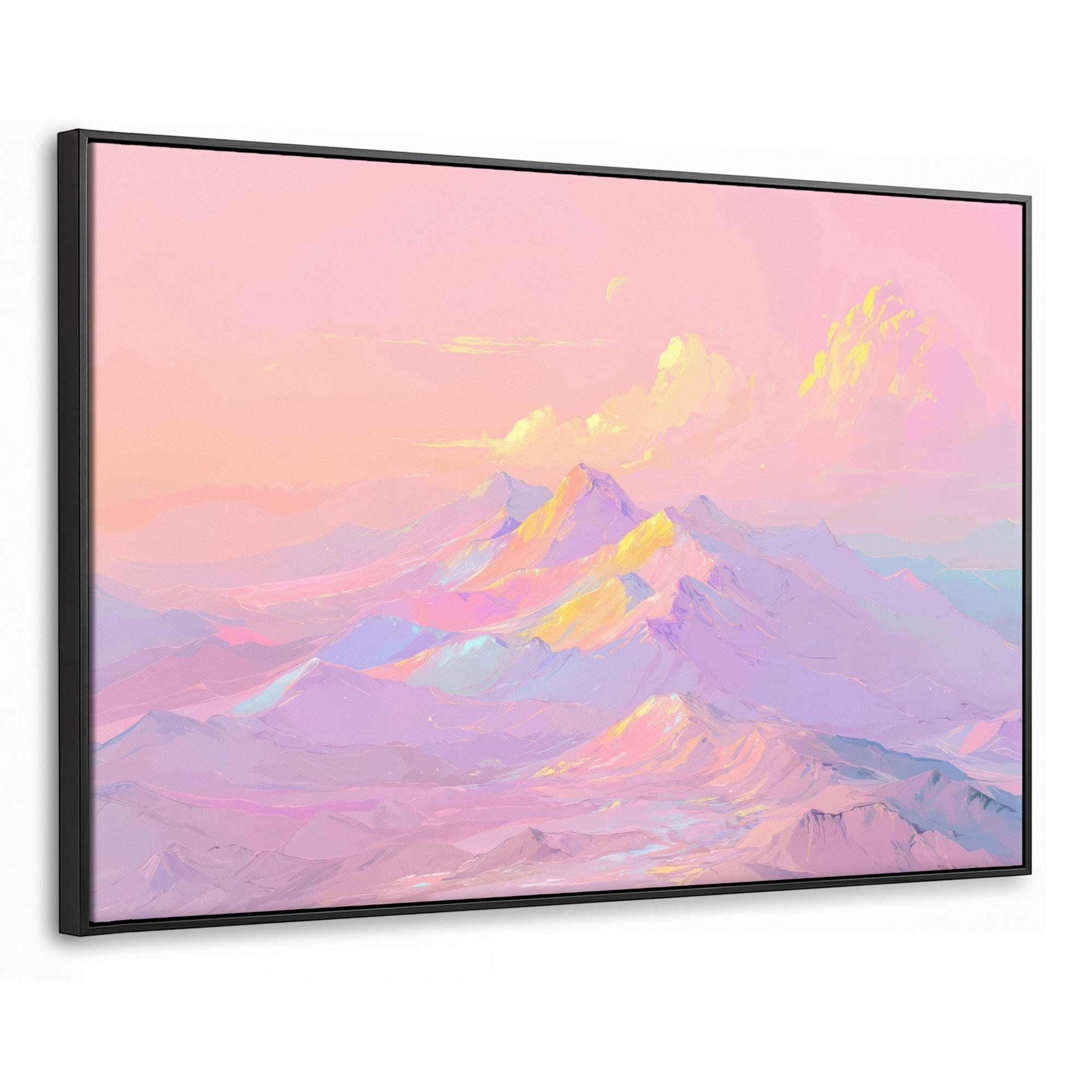 LEINWAND Bilder mit Rahmen - Berggipfel - Wolken - Verträumt - 90x60 - Hellrosa, Textil (90/60cm) - MuchoWow