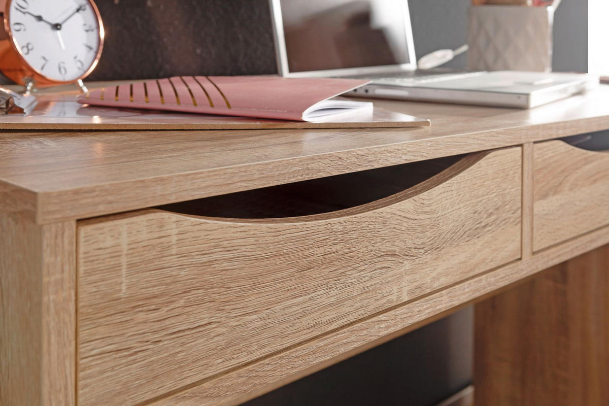 SCHREIBTISCH – Sonoma Eiche, mit Schubladen, praktische Blende, stabil - Beige, Holz (55/120/75cm) - KADIMA DESIGN