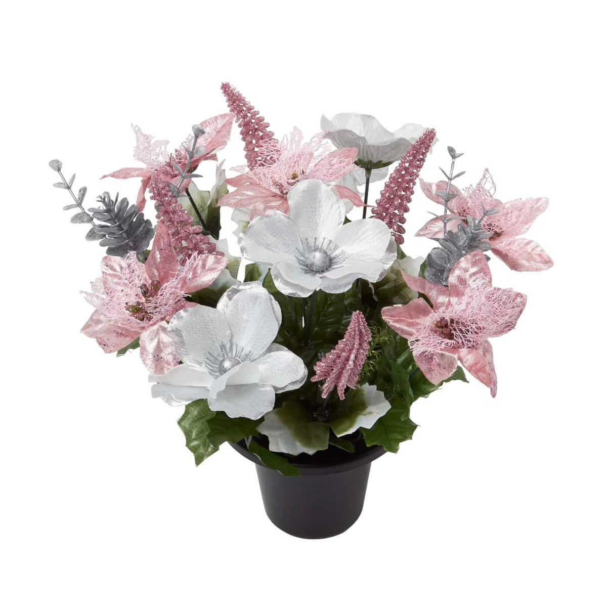 GRABDEKO Weihnachten, Poinsettia silber-rosé, 30 cm - Pink, Kunststoff (25/30/30cm) - Homescapes