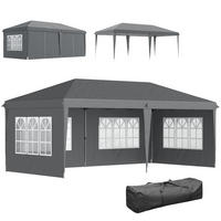 PAVILLON ca. 3x6m Wasserdicht Pop-up Faltpavillon mit 4 Seitenwänden, Fenster - Grau, Textil (295/270/585cm) - Outsunny