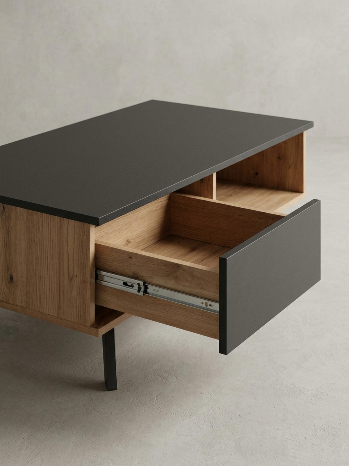 COUCHTISCH Eiche-Dekor Schwarz mit Stauraum, Wasserabweisend, 110x60x38 cm - Schwarz/Braun, Holz/Metall (60/110/38cm) - KADIMA DESIGN