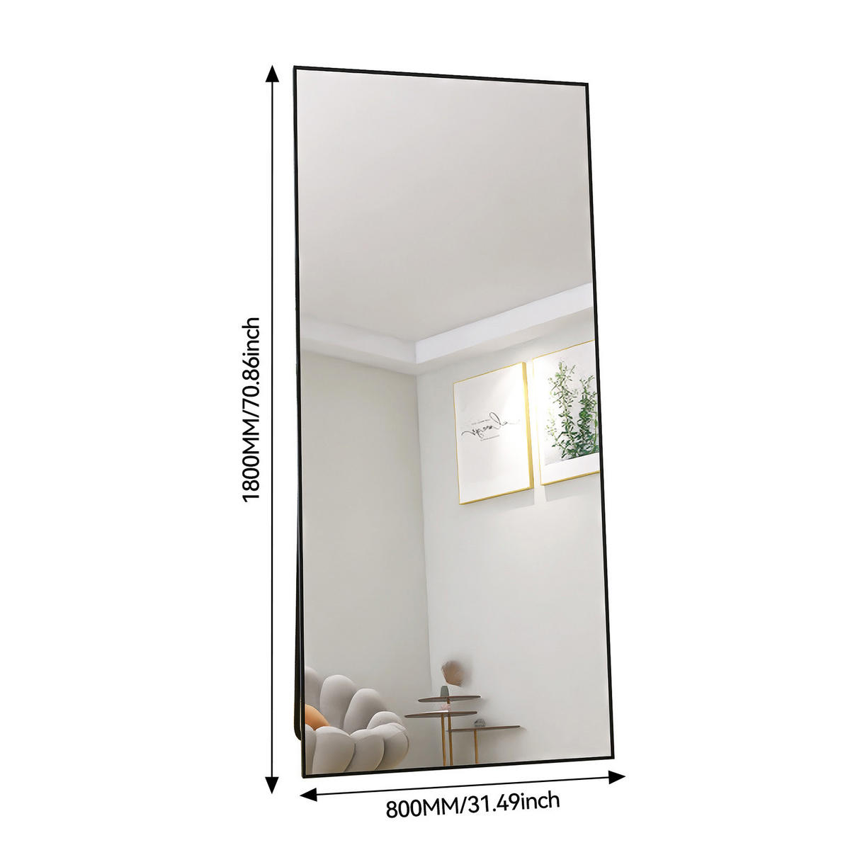 GANZKÖRPERSPIEGEL 80x180 cm, rechteckiger Aluminiumrahmen, ideal für Schlaf- & Wohnzimmer, Schwarz - Schwarz, Metall (80/3/180cm) - BRILVERDE